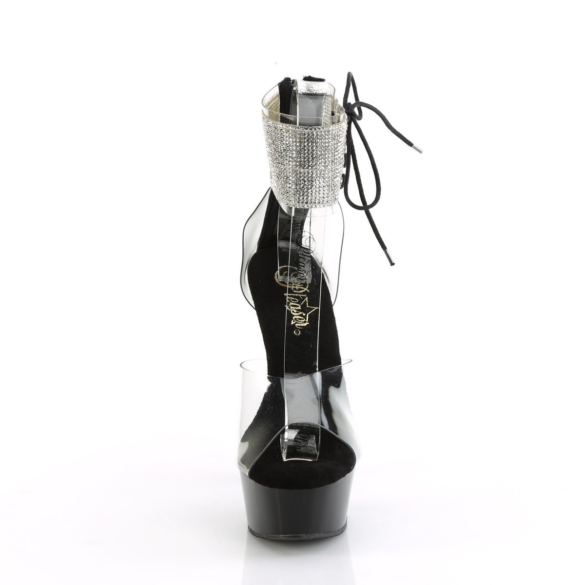 Pleaser Delight-624RS C/B - Priehľadné topánky s remienkom cez kotník na platforme s vysokými podpätkami