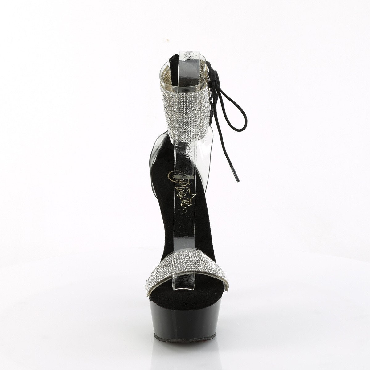 Pleaser Delight-627RS C-B/B - Čierne topánky s remienkom cez kotník na platforme s vysokými podpätkami