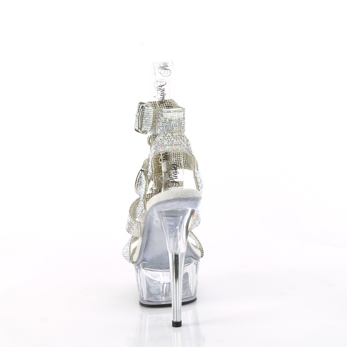 Pleaser Delight-656RS SRS-TPU/C - Strieborné topánky s remienkom cez kotník na platforme s vysokými podpätkami