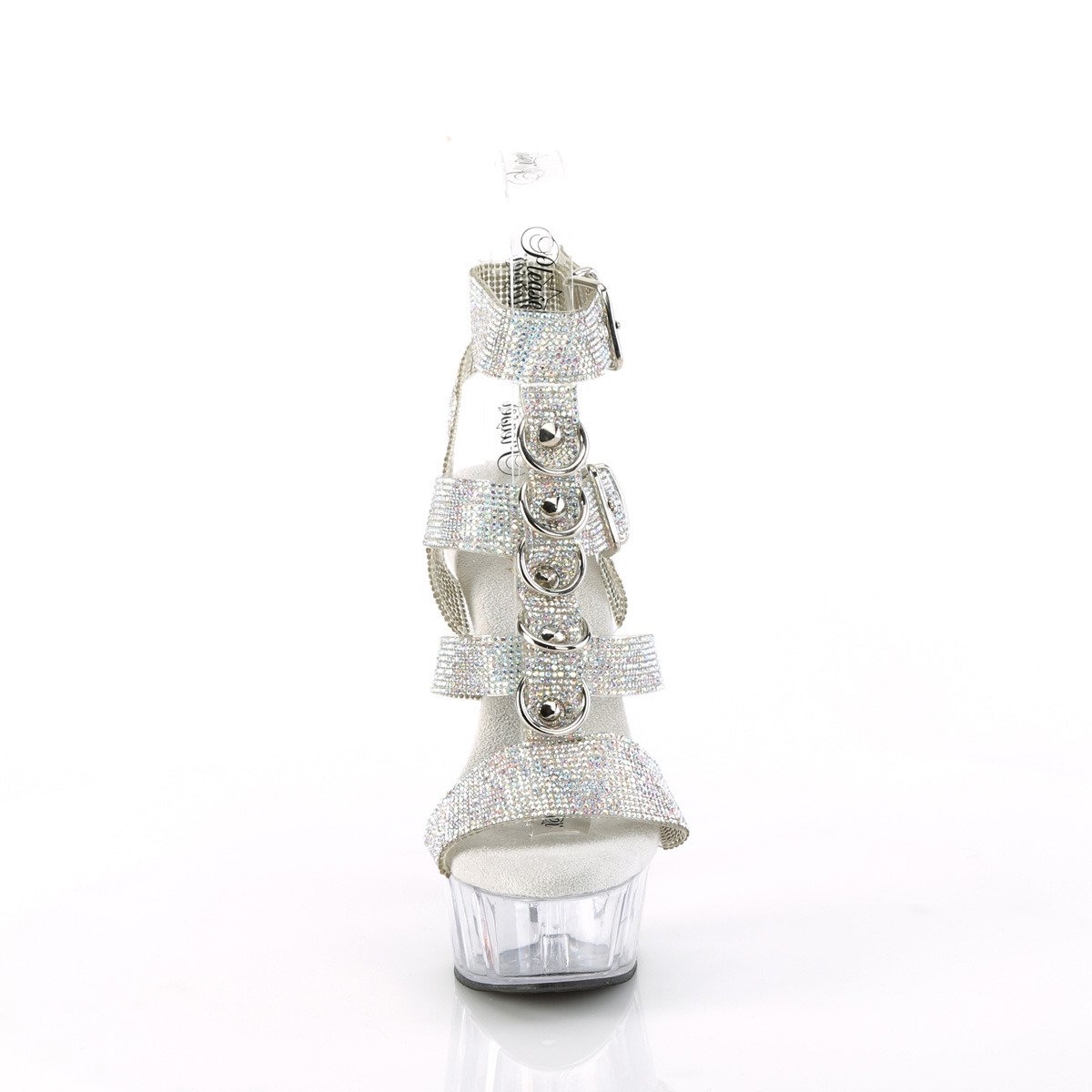 Pleaser Delight-656RS SRS-TPU/C - Strieborné topánky s remienkom cez kotník na platforme s vysokými podpätkami