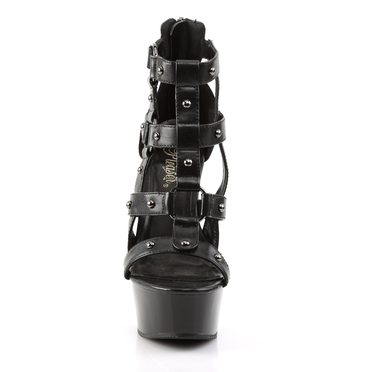 Pleaser Delight-682 BPU/M - Čierne remienkové sandále na platforme s vysokými podpätkami