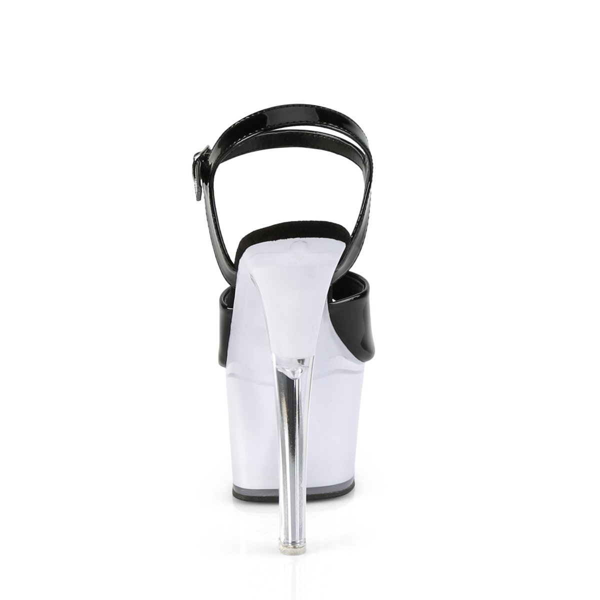 Pleaser Discolite-709 B/WGLOW - Lesklé čierne svietiace sandále na vysokej platforme