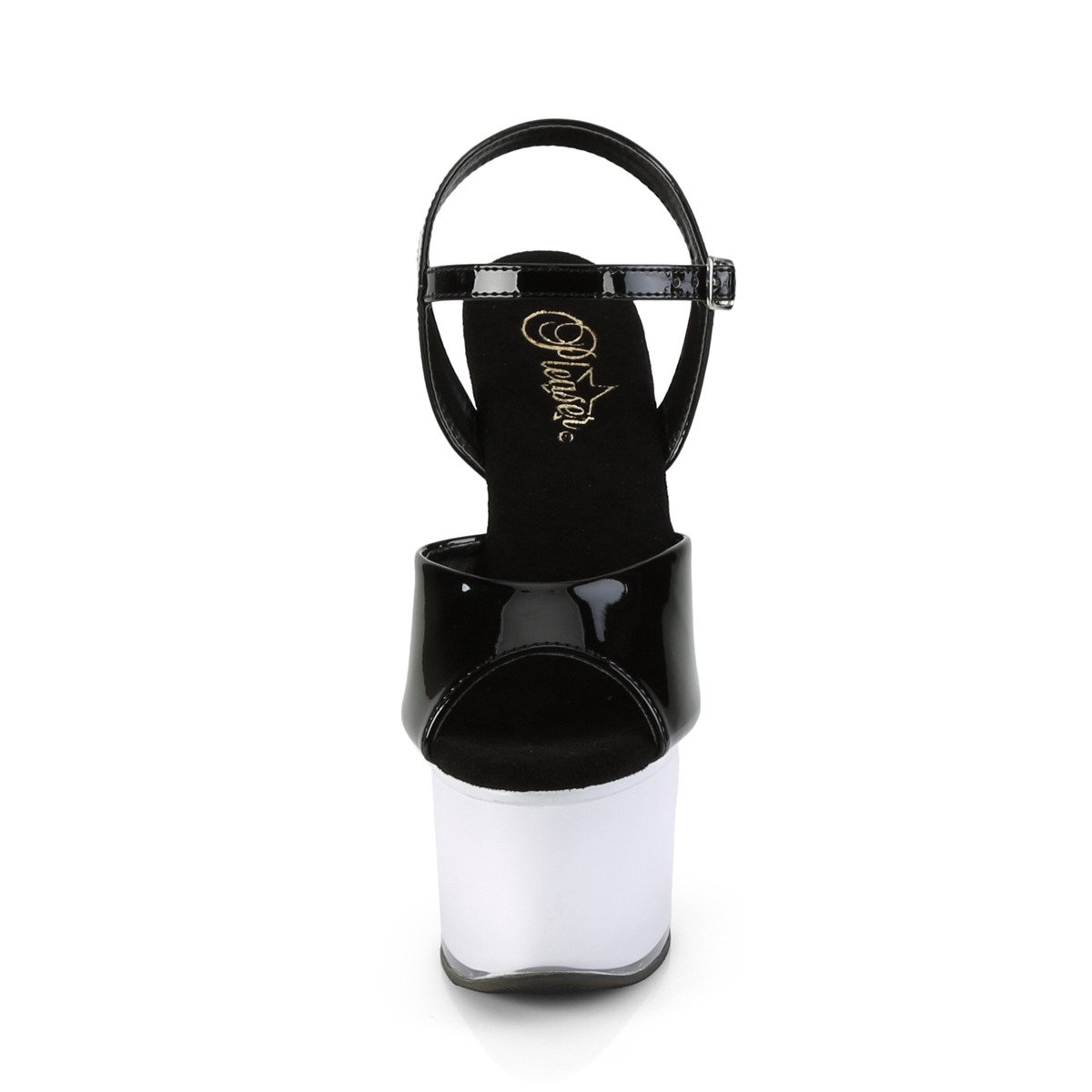 Pleaser Discolite-709 B/WGLOW - Lesklé čierne svietiace sandále na vysokej platforme