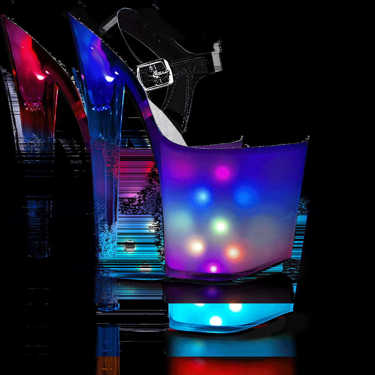 Pleaser Discolite-808 C/WGLOW - Priehľadné svietiace sandále na vysokej platforme