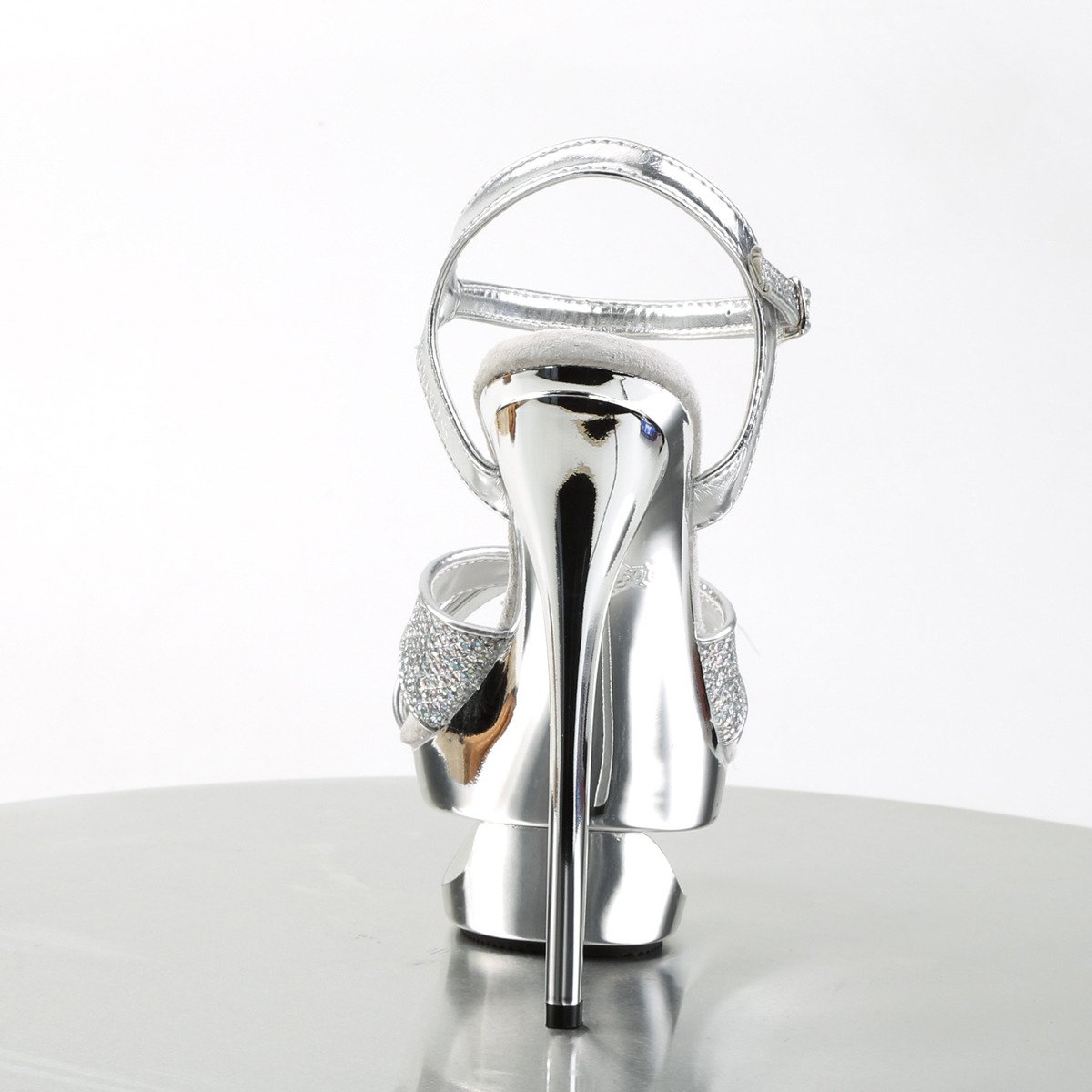 Pleaser Eclipse-619G S/M - Strieborné sandále na platforme s vysokými podpätkami