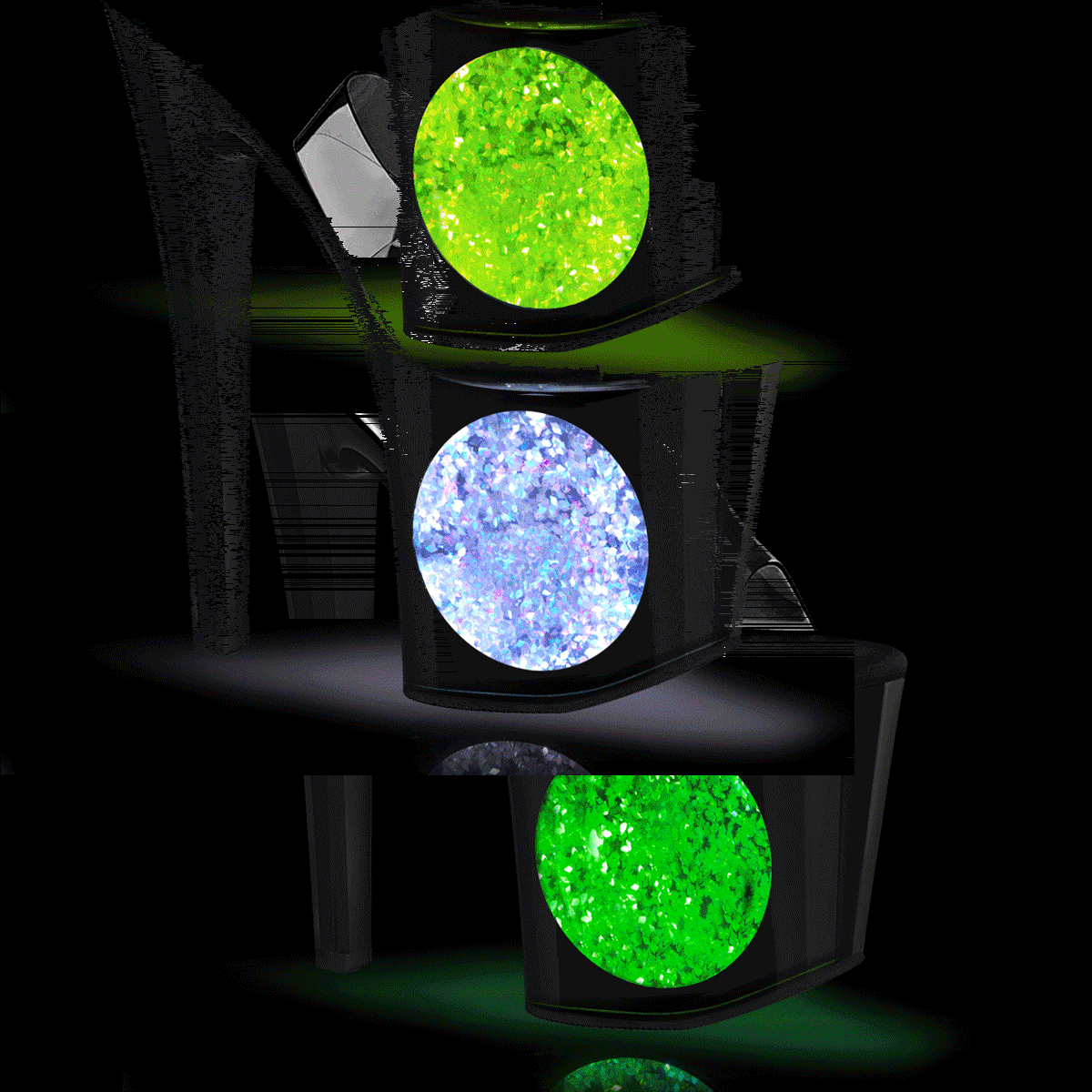 Pleaser Enchant-708LT-CIRCLE C/B-SG - Priehľadné svietiace sandále na vysokej platforme