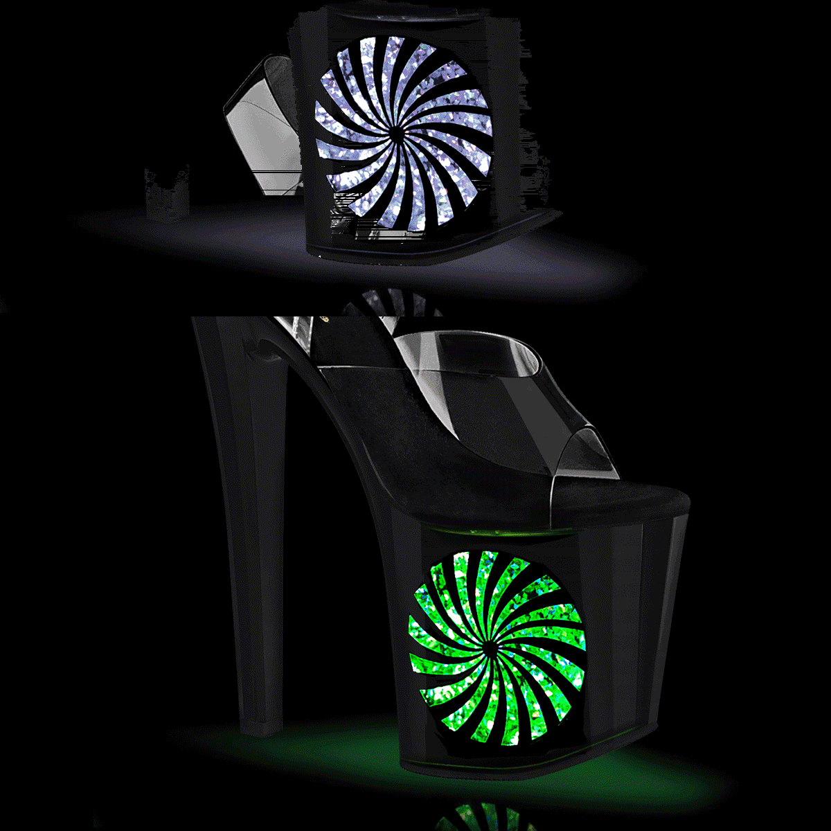 Pleaser Enchant-708LT-PINWHE C/B-SG - Priehľadné svietiace sandále na vysokej platforme