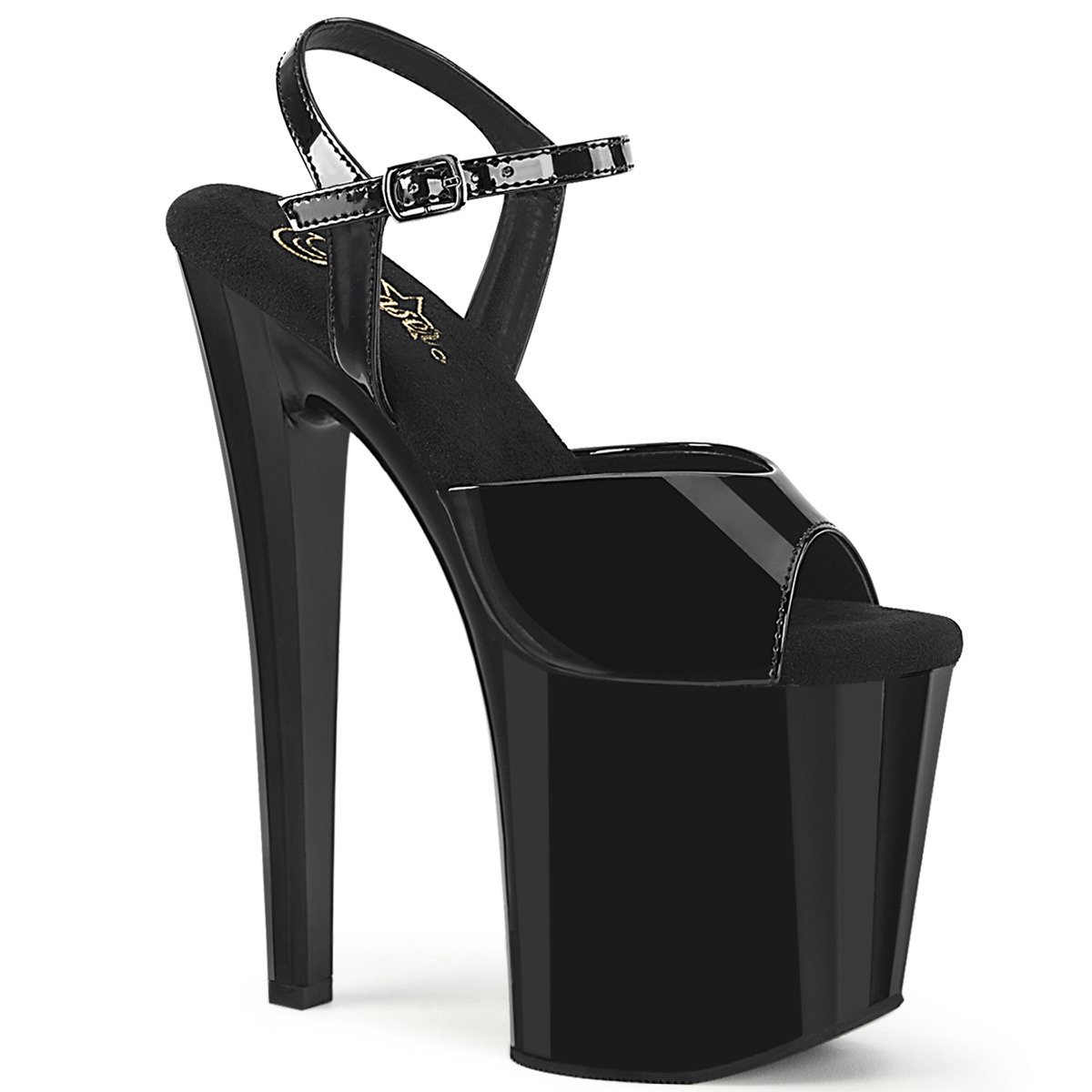 Pleaser Enchant-709 B/M - Lesklé čierne sandále na vysokej platforme