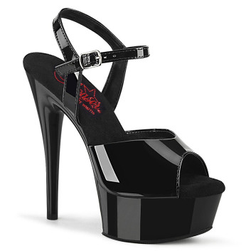 Pleaser Excite-609 B/M - Lesklé čierne sandále na platforme s vysokými podpätkami