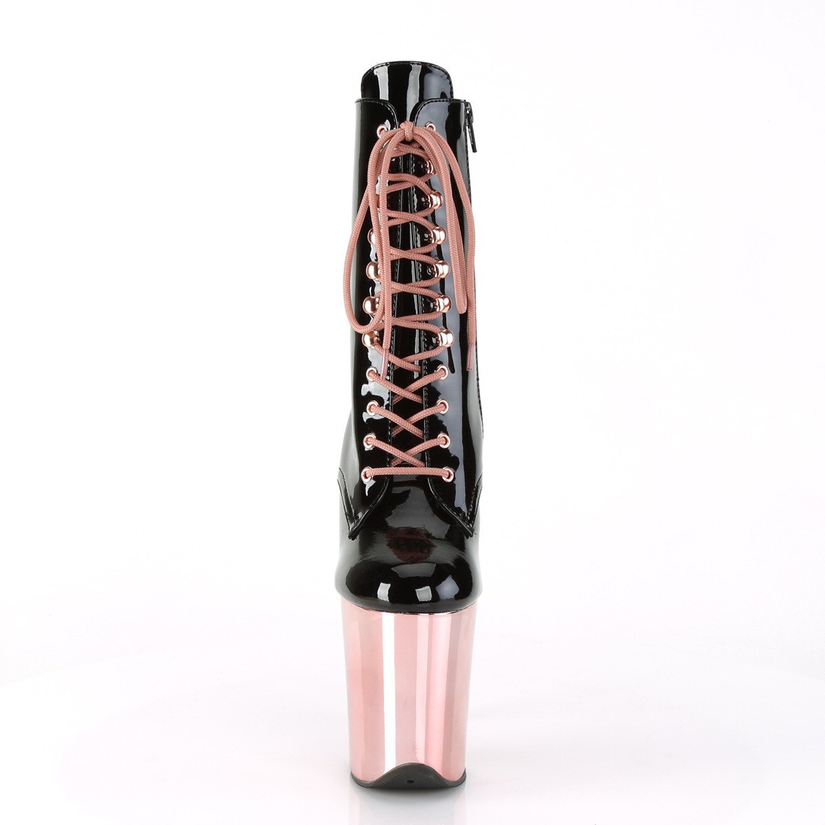 Pleaser Flamingo-1020 B/ROGLDCH - Lesklé čierne kotníkové čižmy na vysokej platforme