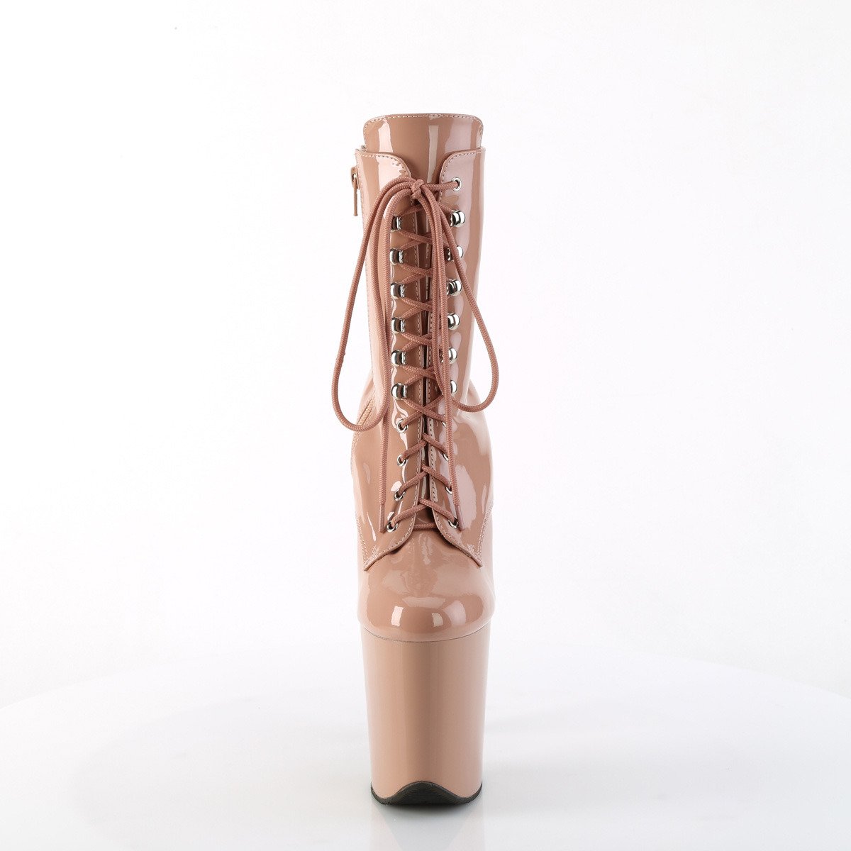 Pleaser Flamingo-1020 BH/M - Lesklé béžové kotníkové čižmy na vysokej platforme