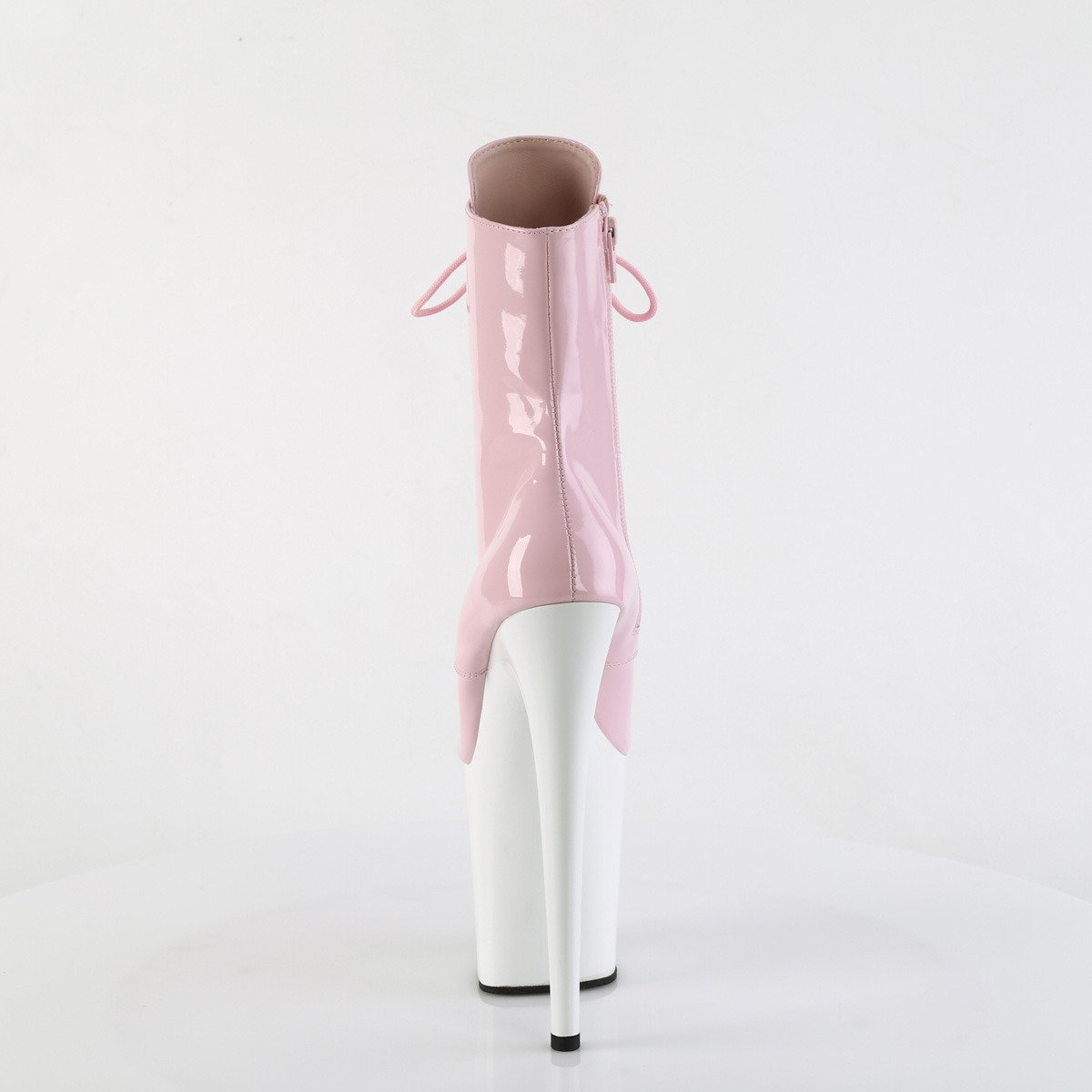 Pleaser Flamingo-1020 BP/W - Lesklé ružové kotníkové čižmy na vysokej platforme