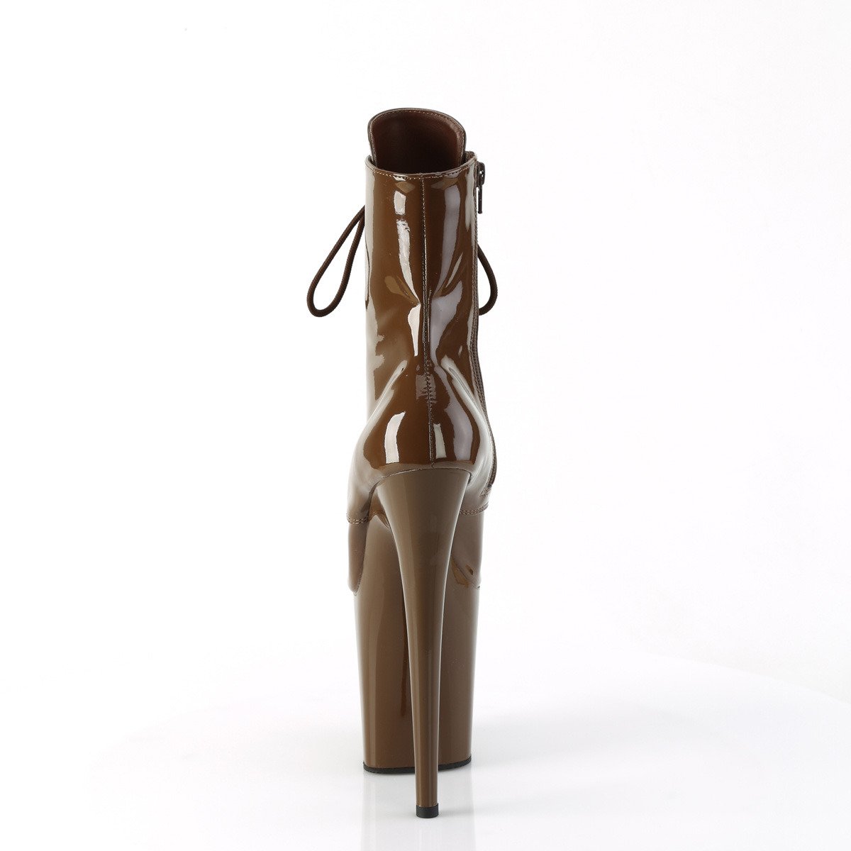 Pleaser Flamingo-1020 MOC/M - Lesklé hnedé kotníkové čižmy na vysokej platforme