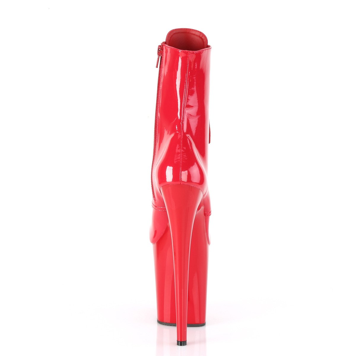Pleaser Flamingo-1020 R/M - Lesklé červené kotníkové čižmy na vysokej platforme