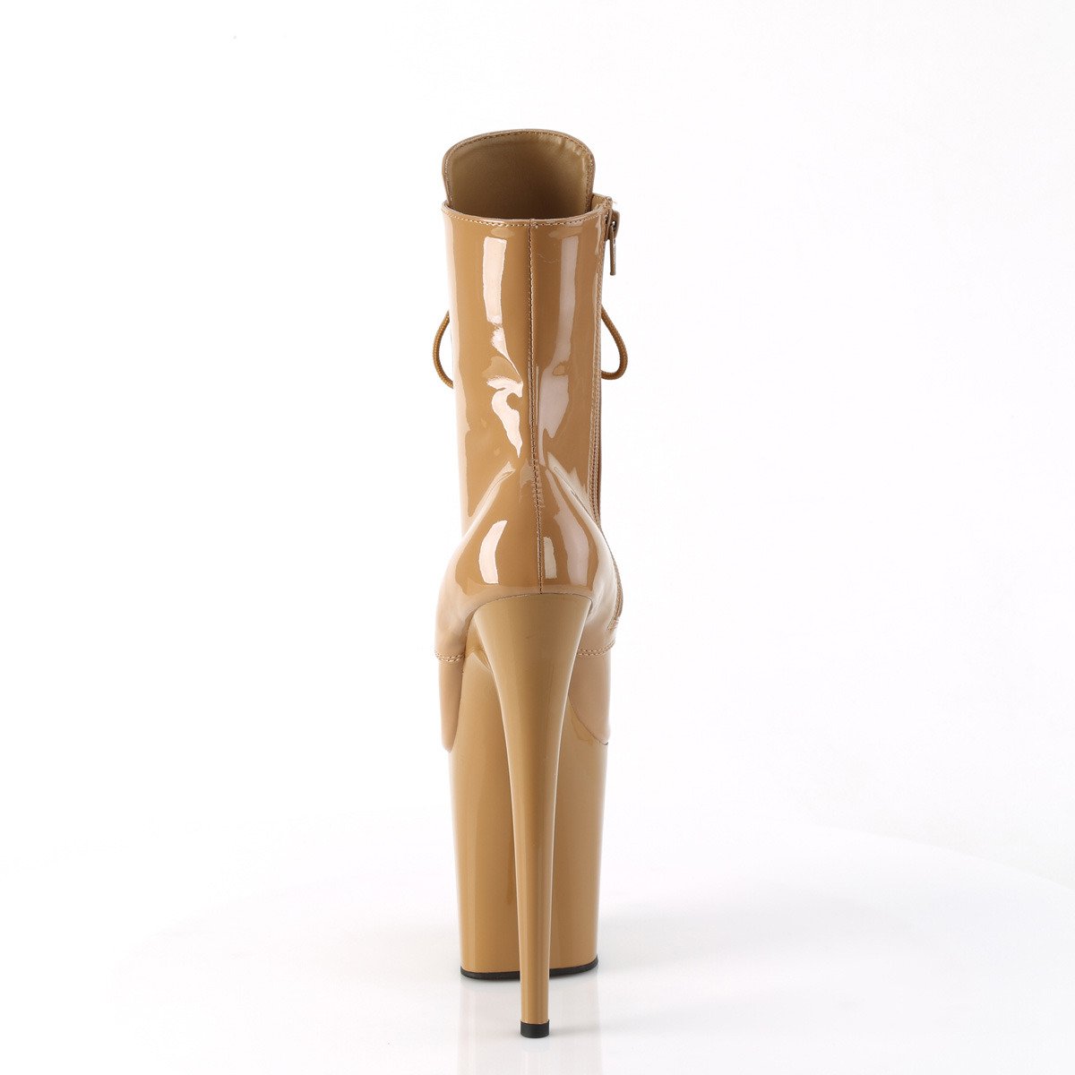 Pleaser Flamingo-1020 TF/M - Lesklé béžové kotníkové čižmy na vysokej platforme