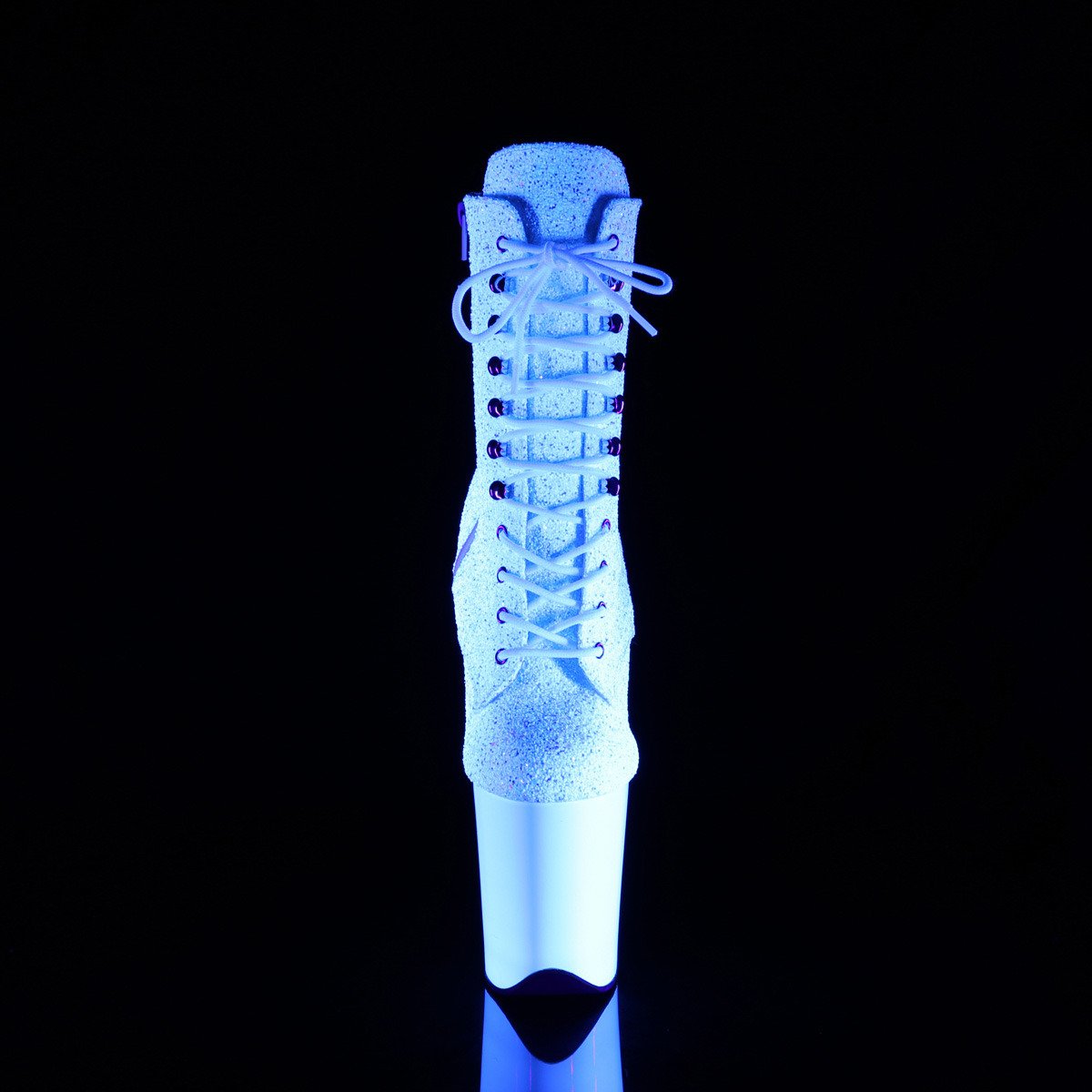 Pleaser Flamingo-1020LG NWMG/NW - Lesklé biele kotníkové čižmy na vysokej platforme