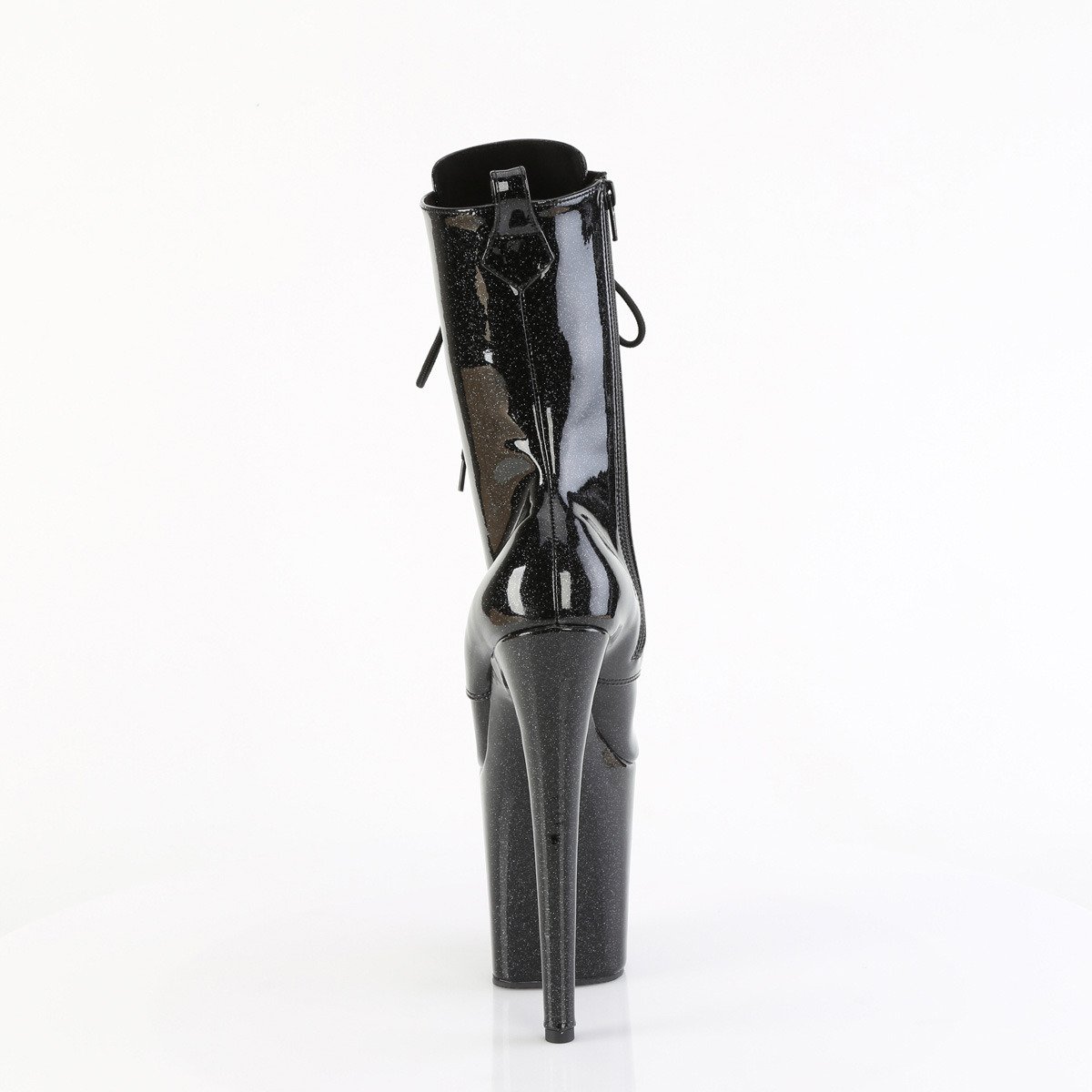 Pleaser Flamingo-1040GP BG/M - Lesklé čierne kotníkové čižmy na vysokej platforme