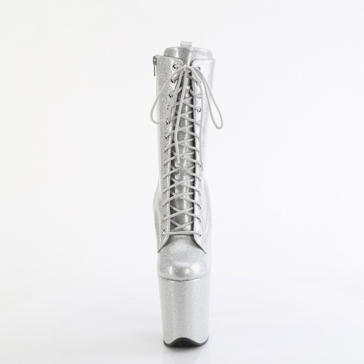 Pleaser Flamingo-1040GP SG/M - Lesklé strieborné kotníkové čižmy na vysokej platforme
