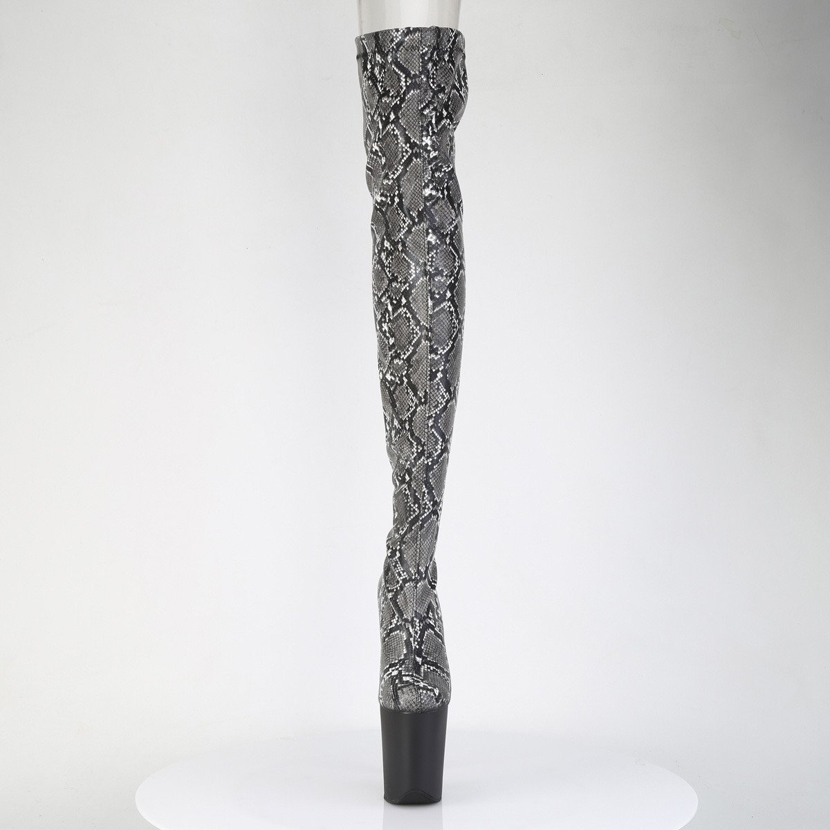 Pleaser Flamingo-3008SP-BT GY-B/B - Šedé čižmy nad kolená na vysokej platforme