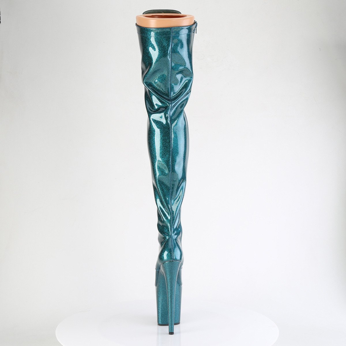 Pleaser Flamingo-3020GP TLG/M - Lesklé béžové čižmy nad kolená na vysokej platforme