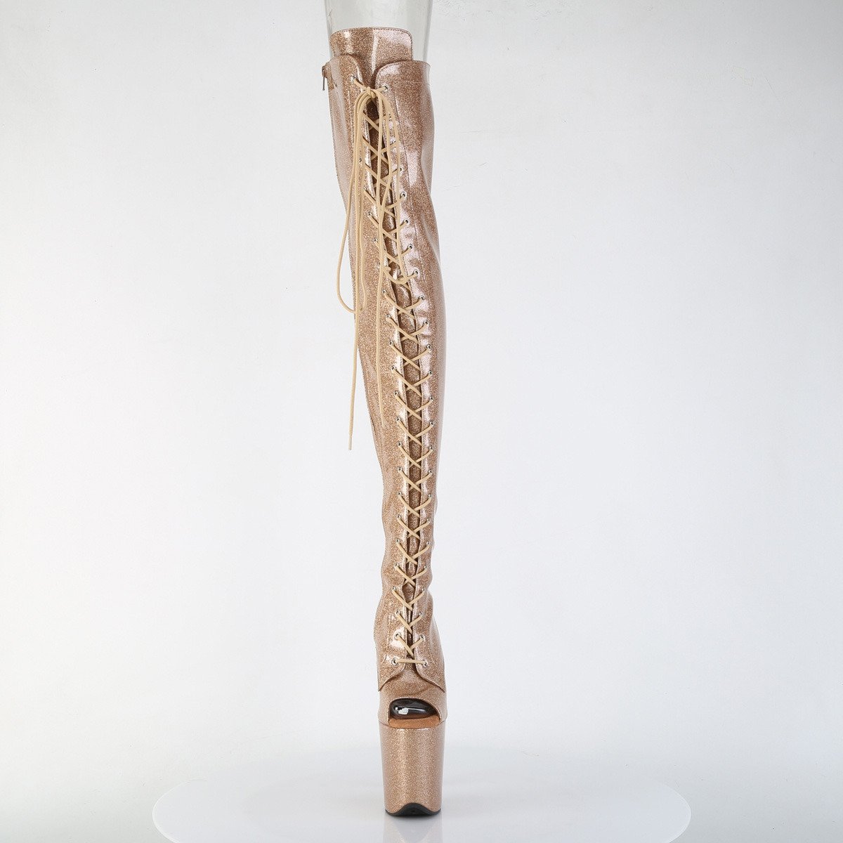 Pleaser Flamingo-3021GP GG/M - Lesklé zlaté čižmy s otvorenou špičkou na vysokej platforme