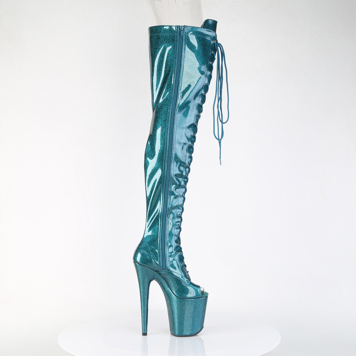 Pleaser Flamingo-3021GP TLG/M - Lesklé béžové čižmy s otvorenou špičkou na vysokej platforme