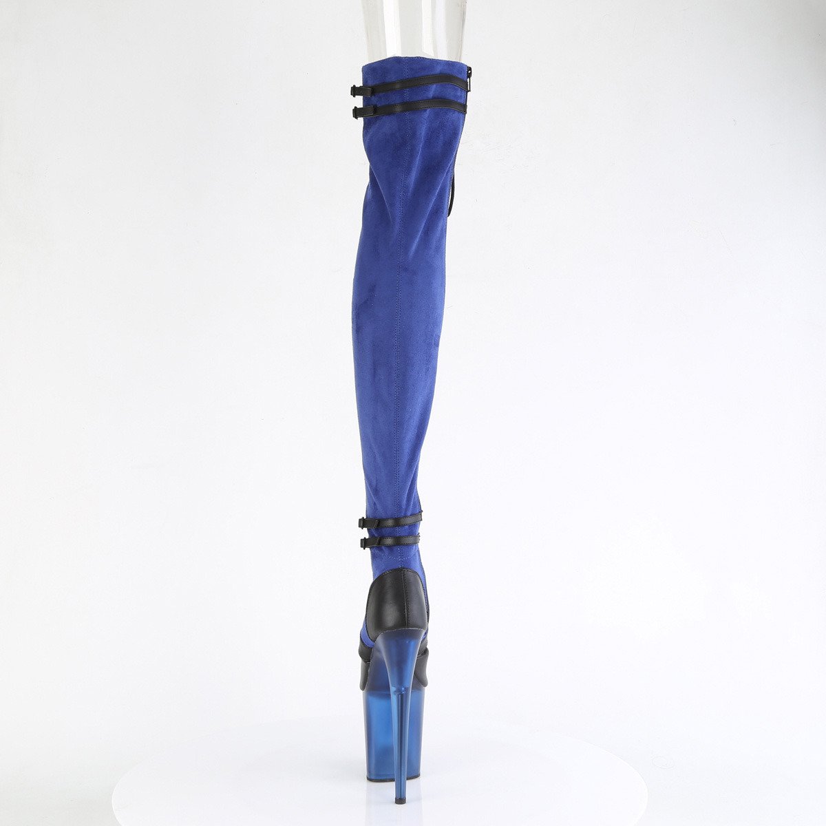 Pleaser Flamingo-3027 BLUFS-BPU/B - Modré čižmy nad kolená na vysokej platforme