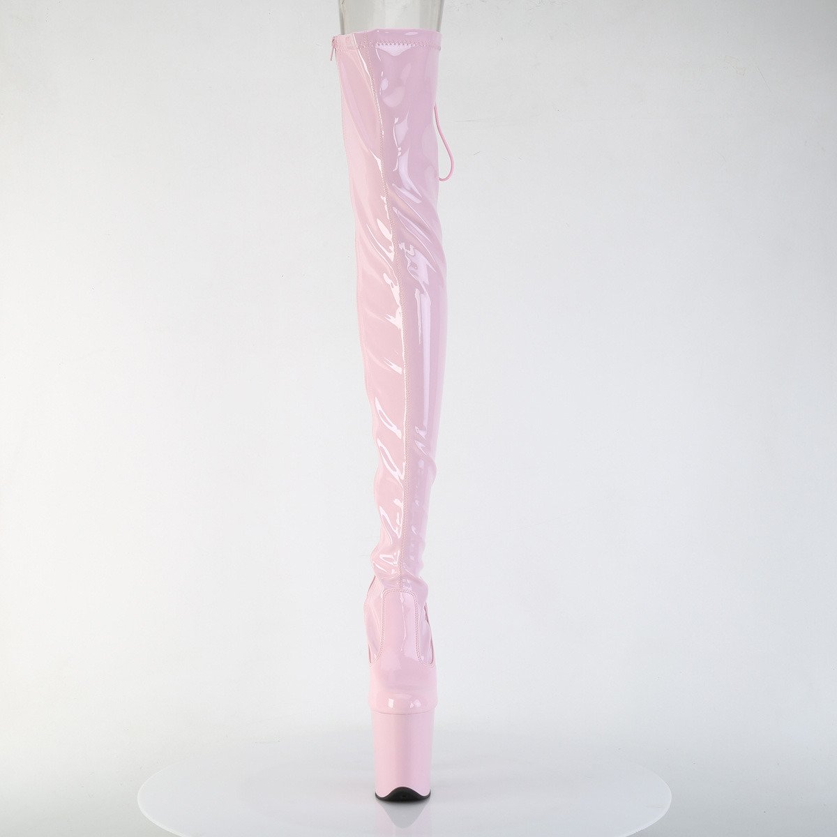 Pleaser Flamingo-3850 BP/M - Lesklé ružové čižmy nad kolená na vysokej platforme