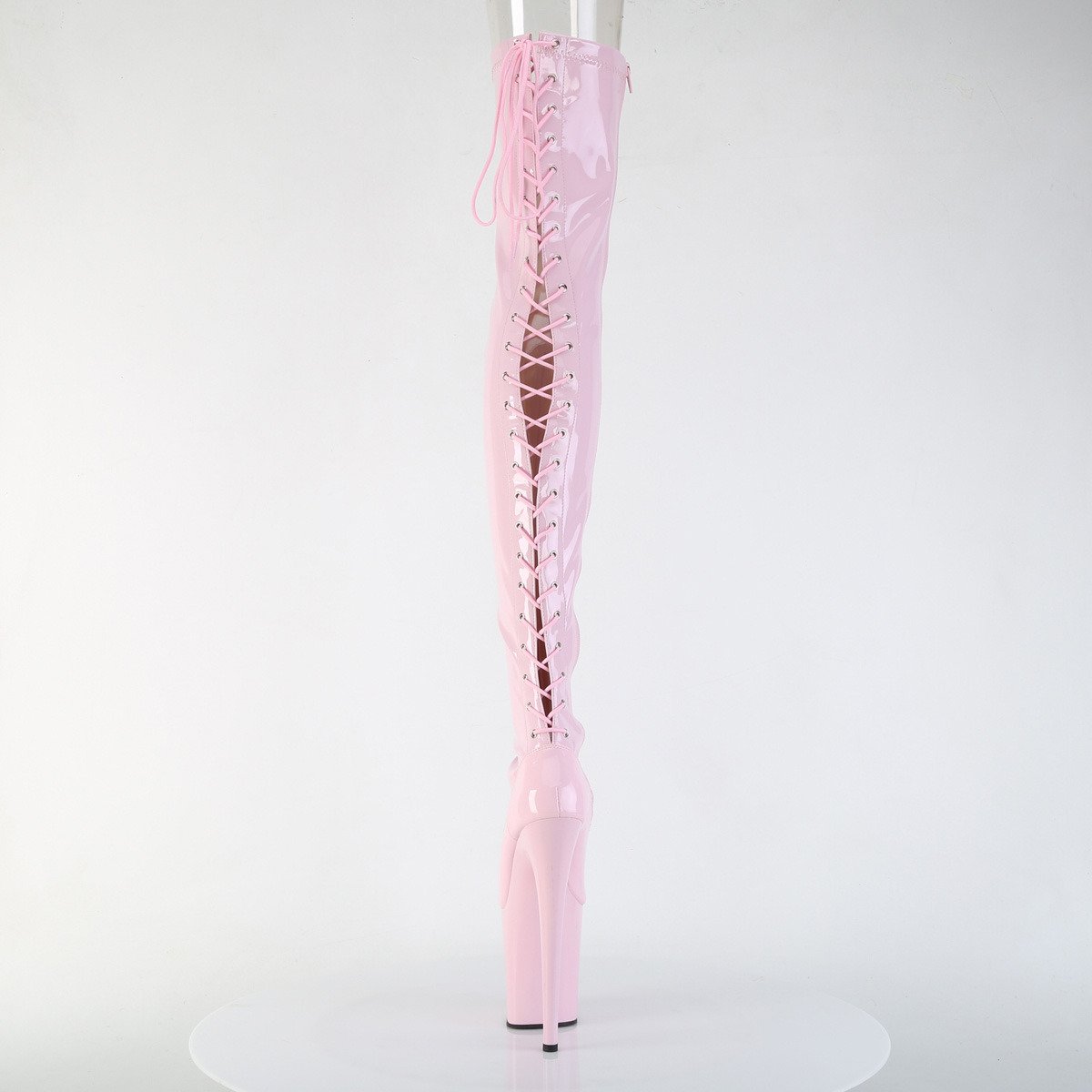 Pleaser Flamingo-3850 BP/M - Lesklé ružové čižmy nad kolená na vysokej platforme