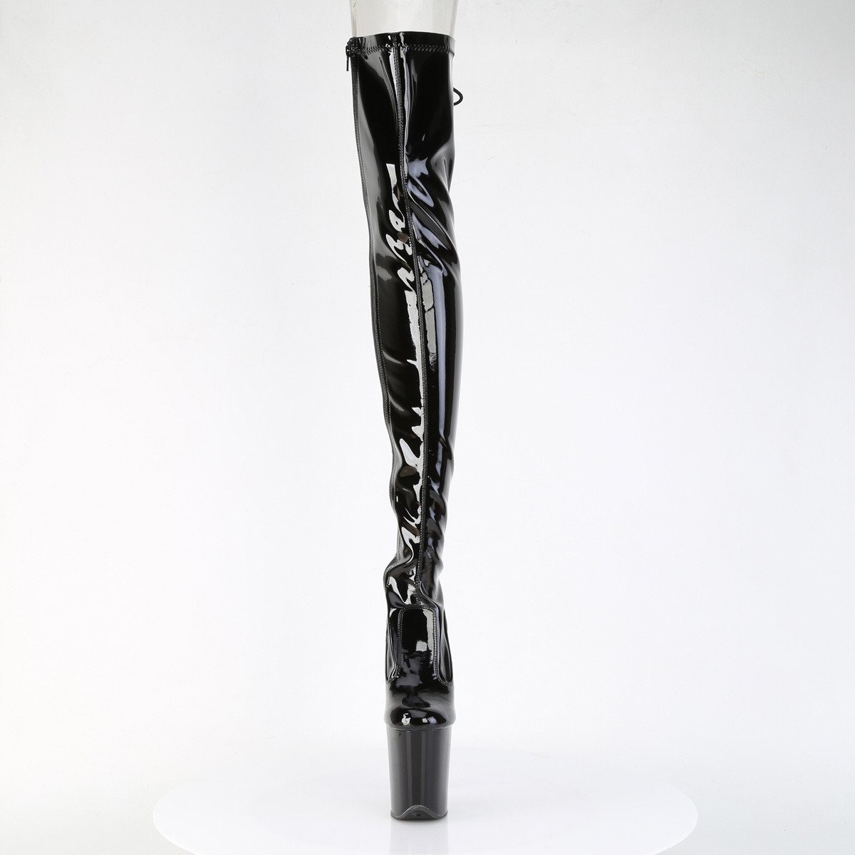 Pleaser Flamingo-3850 B/M - Lesklé čierne čižmy nad kolená na vysokej platforme