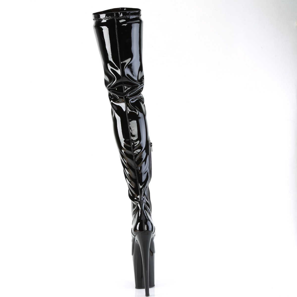 Pleaser Flamingo-4000 B/M - Lesklé čierne čižmy nad kolená na vysokej platforme