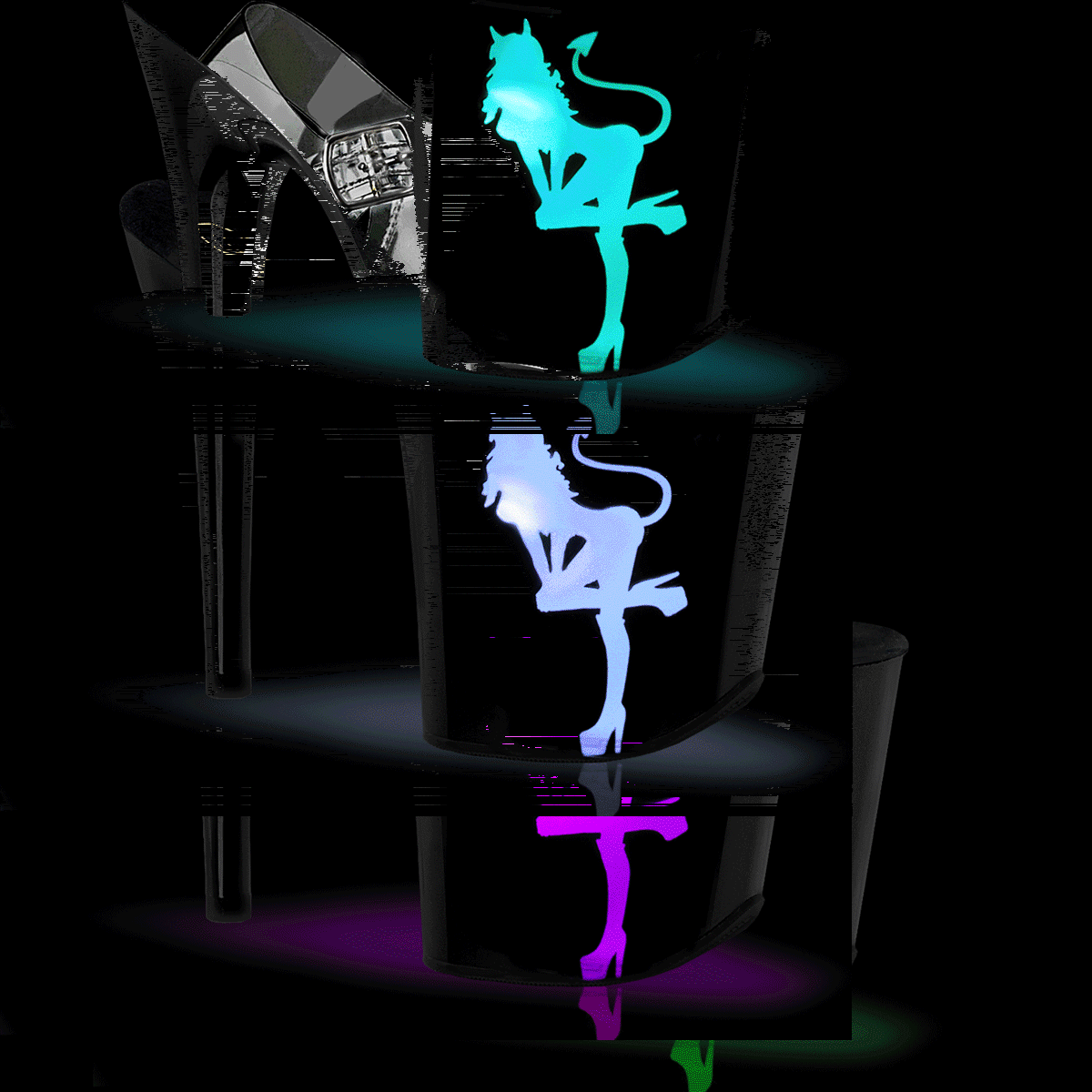 Pleaser Flamingo-808NLDG C/B-MC - Priehľadné svietiace sandále na vysokej platforme