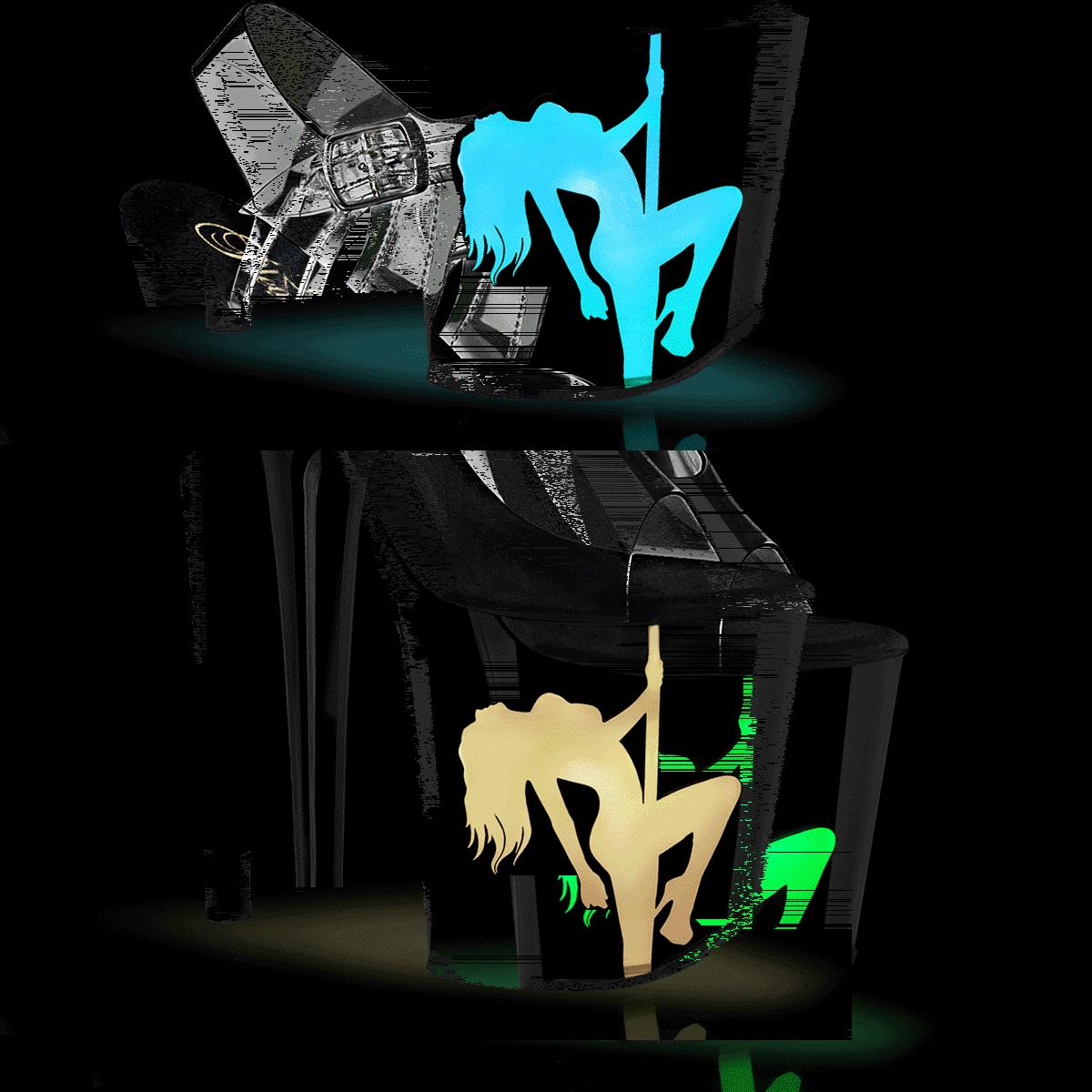 Pleaser Flamingo-808NLSG C/B-MC - Priehľadné svietiace sandále na vysokej platforme