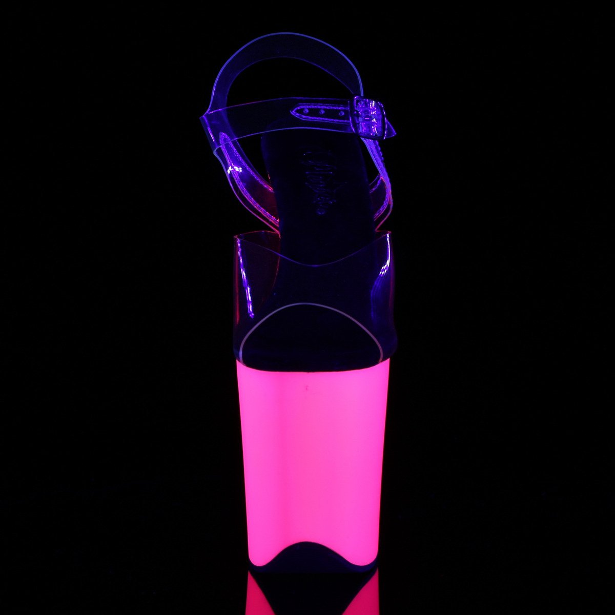 Pleaser Flamingo-808UV C/NP - Priehľadné uv reaktívne sandále na vysokej platforme