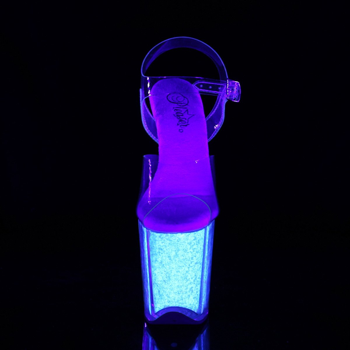 Pleaser Flamingo-808UVG C/NOPG - Priehľadné uv reaktívne sandále na vysokej platforme