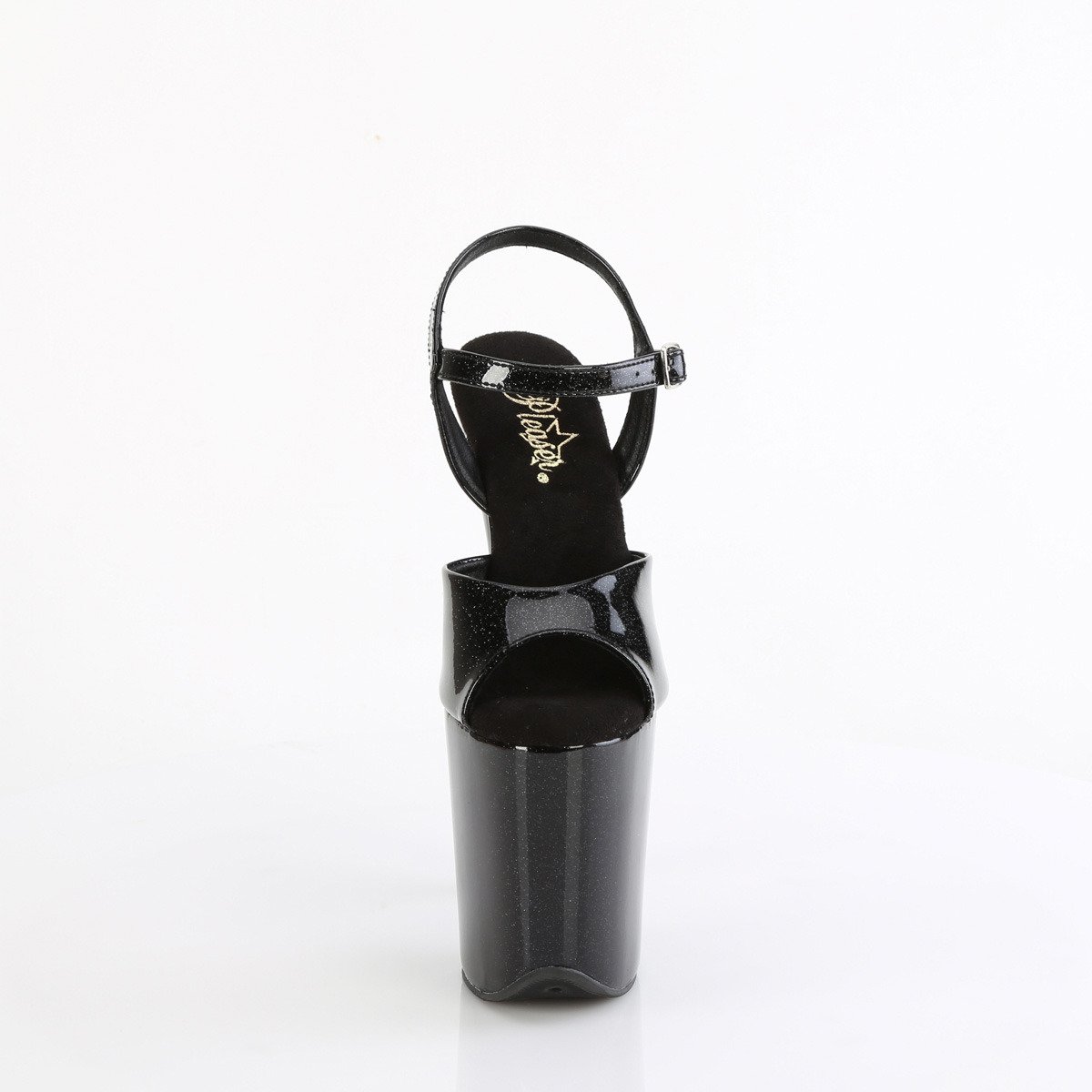 Pleaser Flamingo-809GP BG/M - Lesklé čierne sandále na vysokej platforme