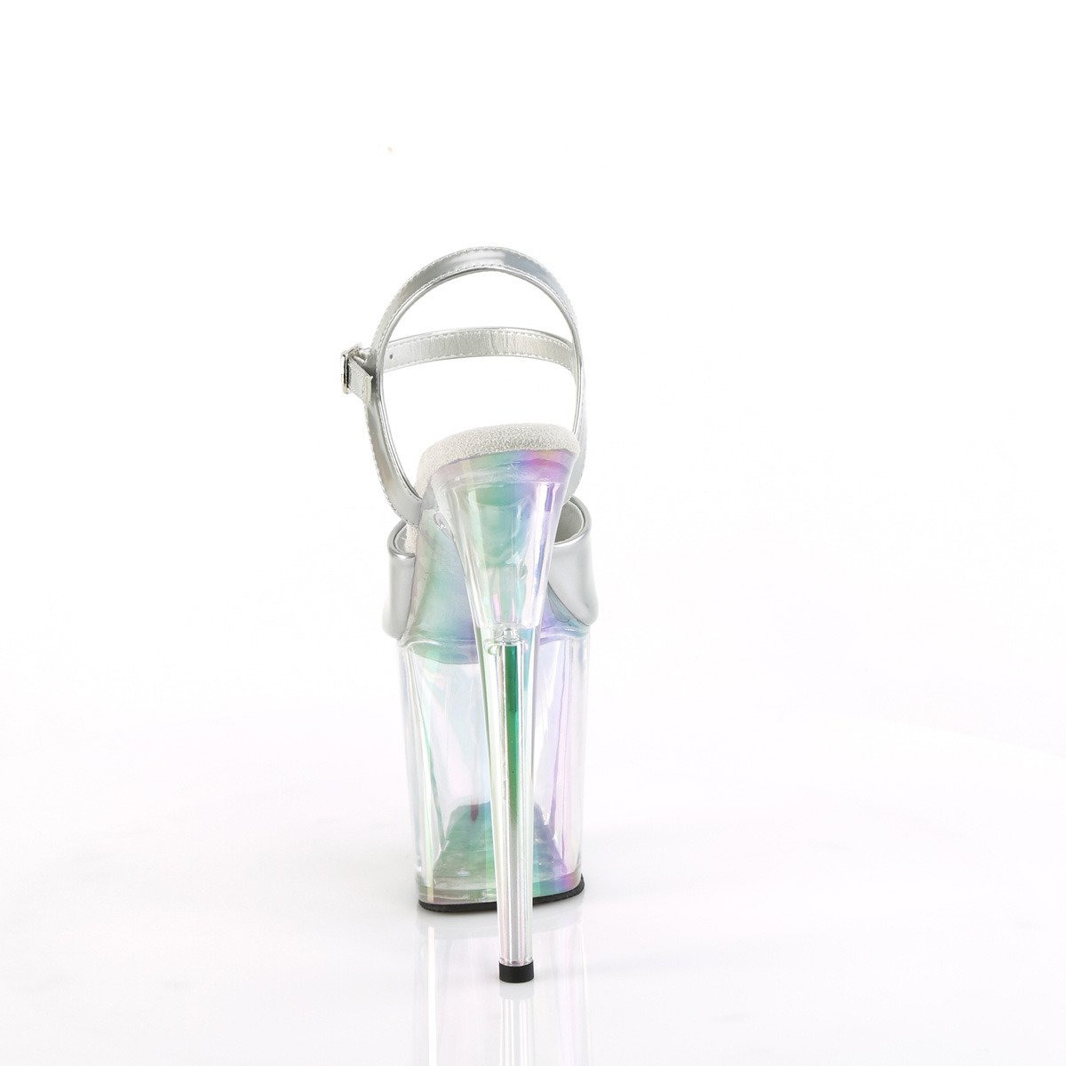 Pleaser Flamingo-809HT SHG/HG - Lesklé strieborné sandále na vysokej platforme