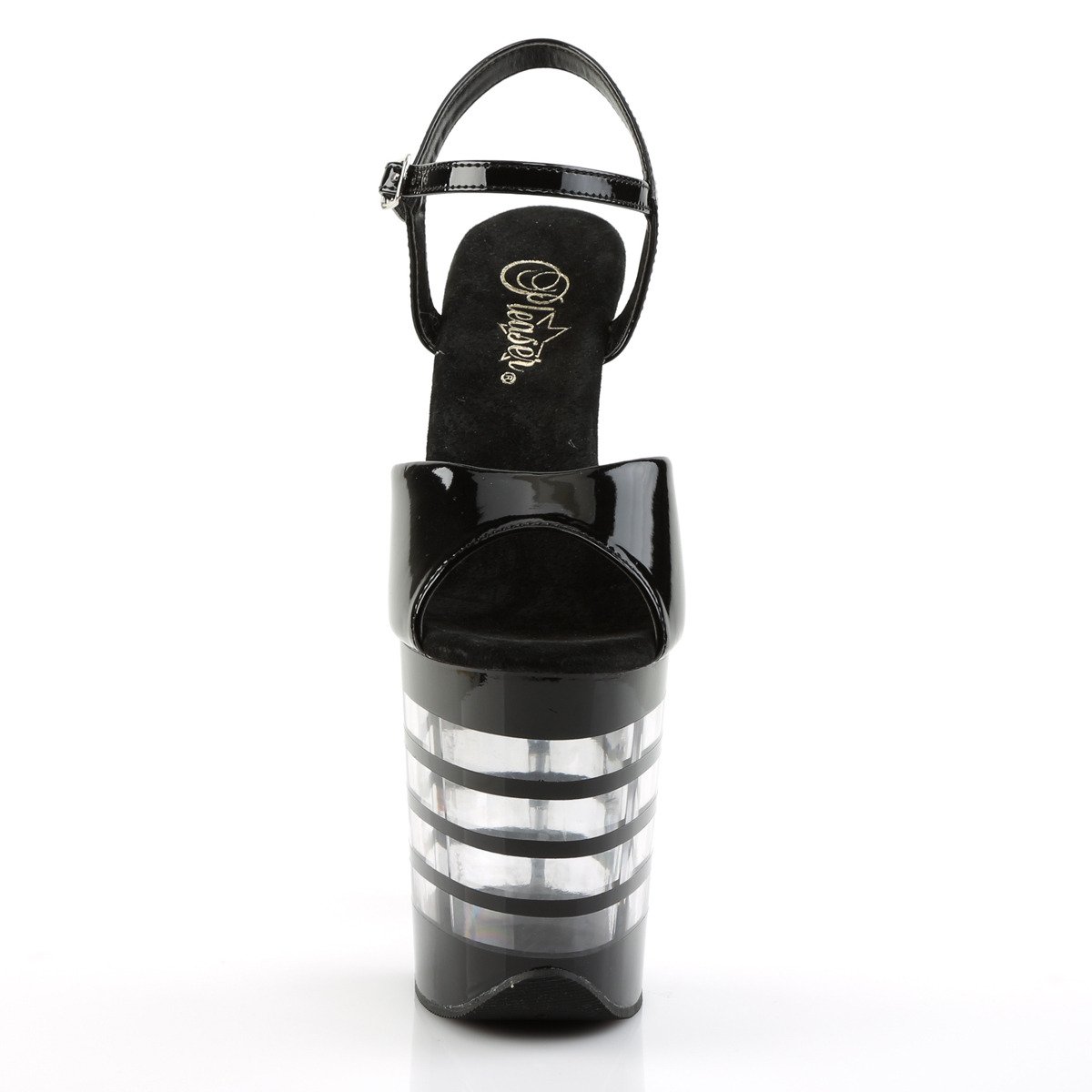 Pleaser Flamingo-809LN B/M - Lesklé čierne sandále na vysokej platforme