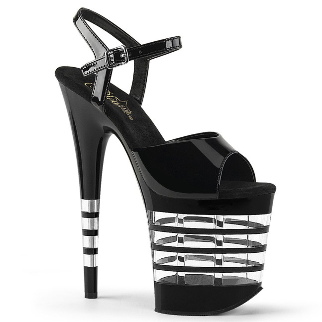 Pleaser Flamingo-809LN B/M - Lesklé čierne sandále na vysokej platforme