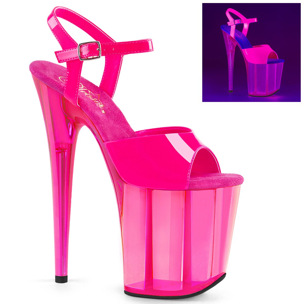 Pleaser Flamingo-809UVT NHP/M - Lesklé ružové uv reaktívne sandále na vysokej platforme