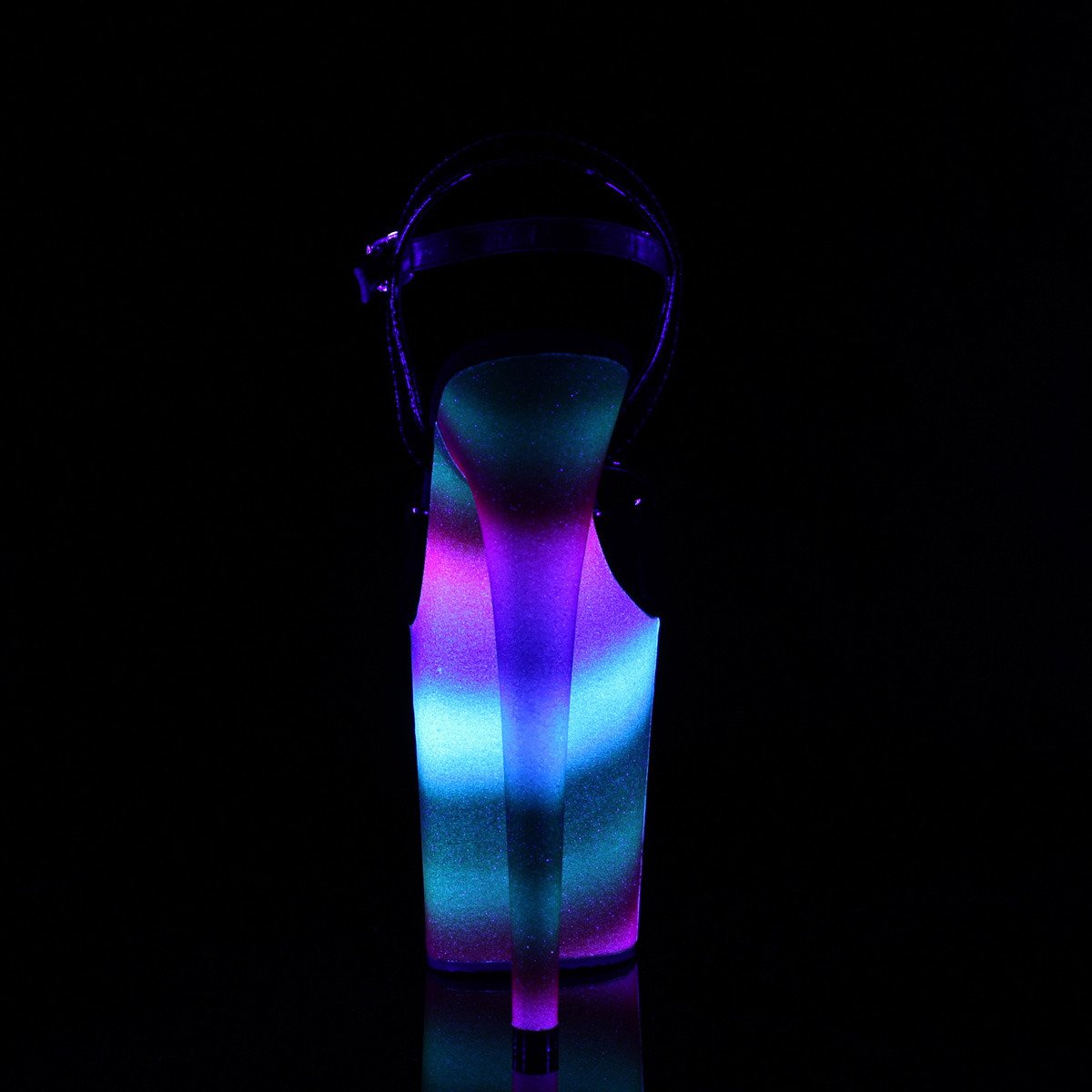 Pleaser Flamingo-809WR B/RBOWG - Lesklé čierne sandále na vysokej platforme