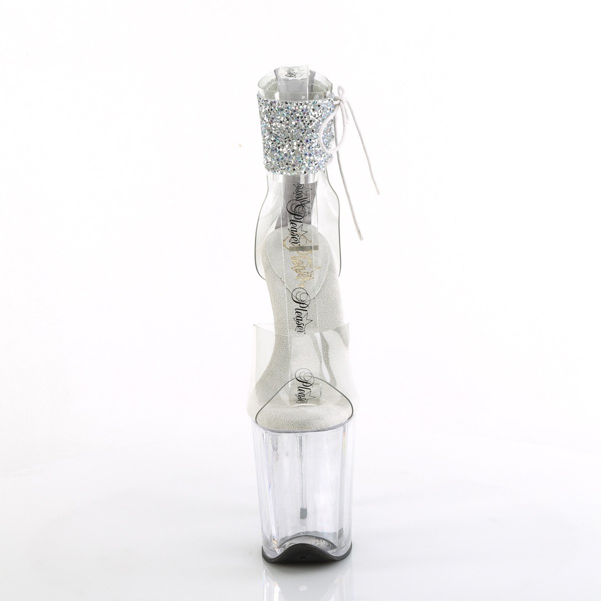 Pleaser Flamingo-824RS-02 C-SRS/C - Priehľadné topánky s remienkom cez kotník na vysokej platforme