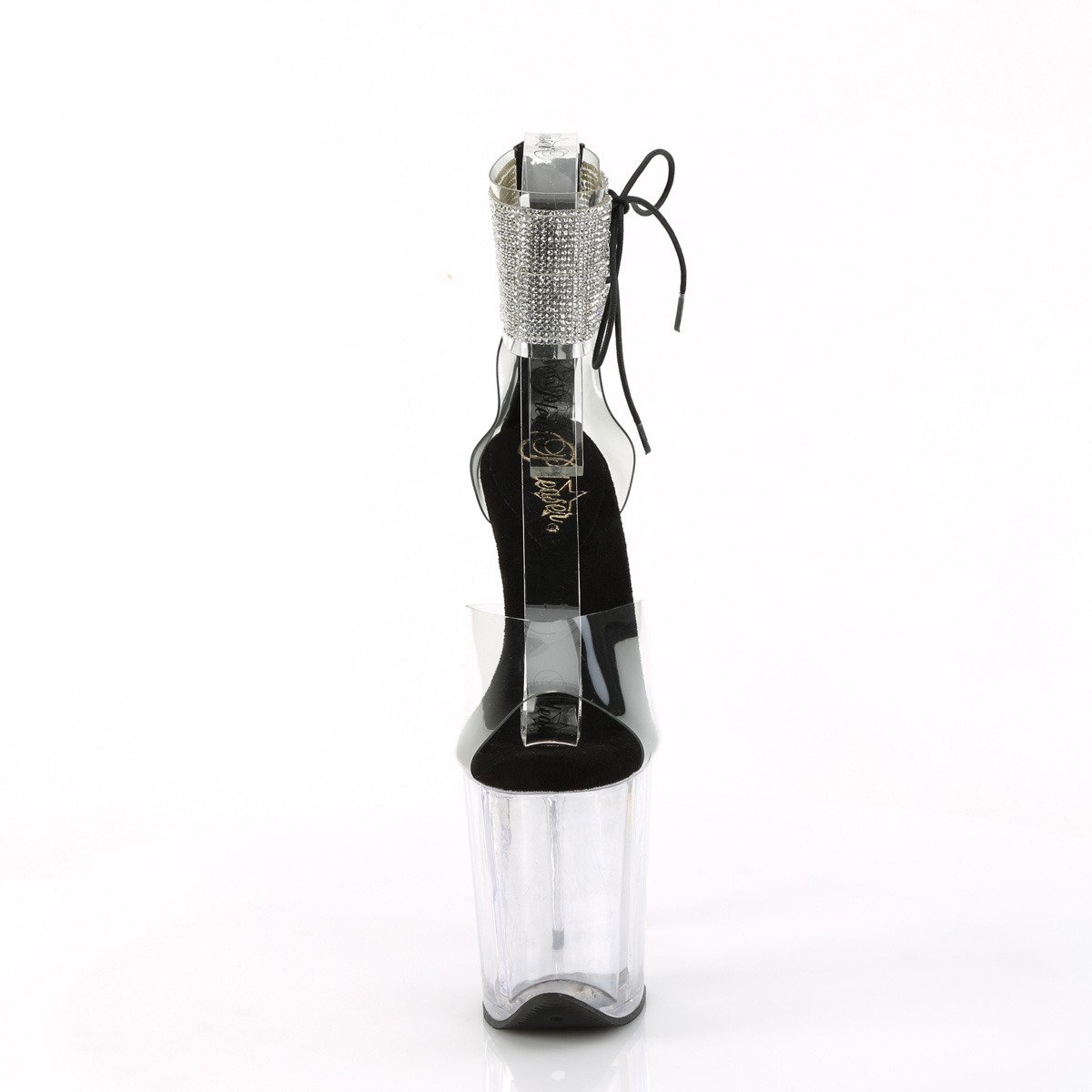 Pleaser Flamingo-824RS C-B/C - Čierne topánky s remienkom cez kotník na vysokej platforme