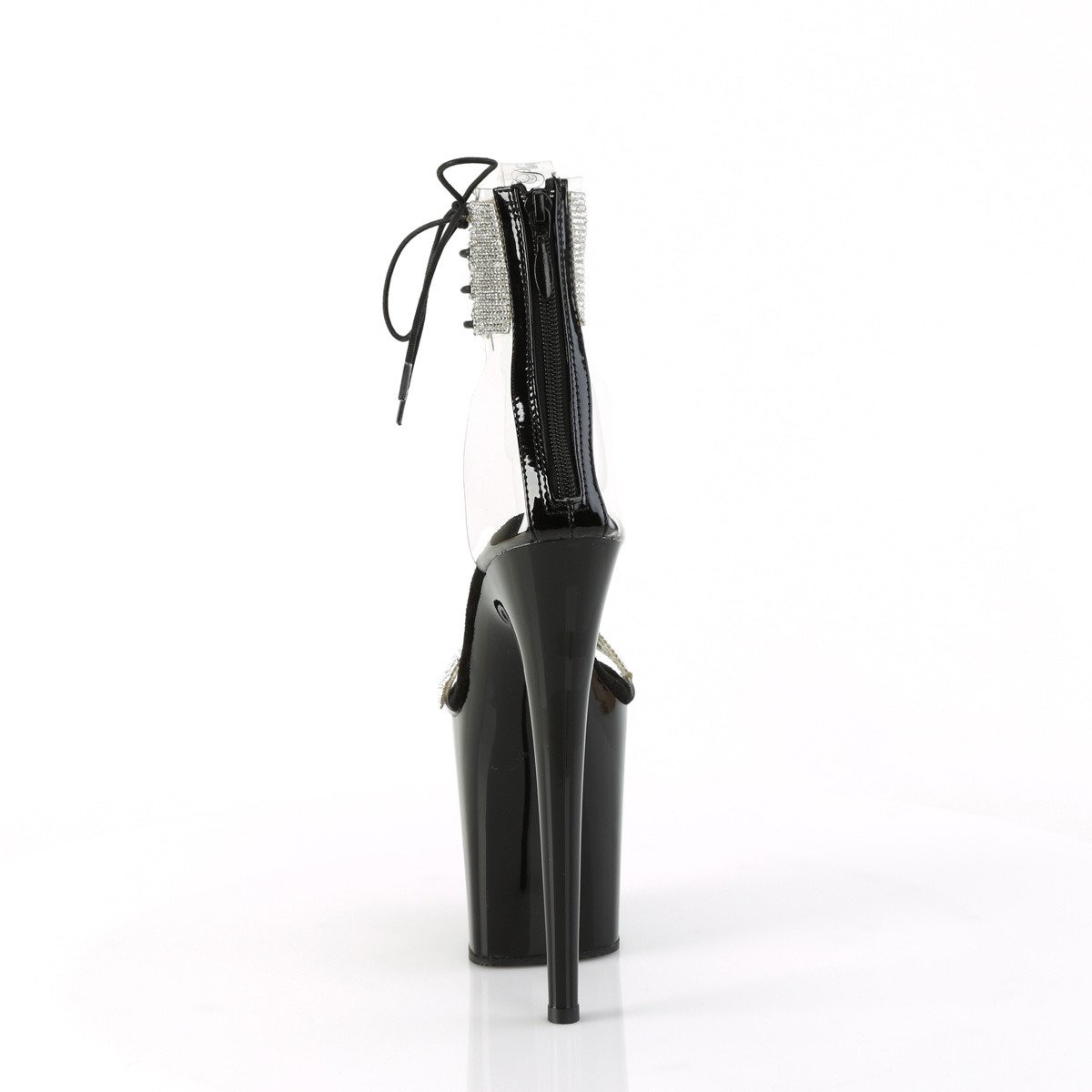 Pleaser Flamingo-827RS C-B/B - Čierne topánky s remienkom cez kotník na vysokej platforme