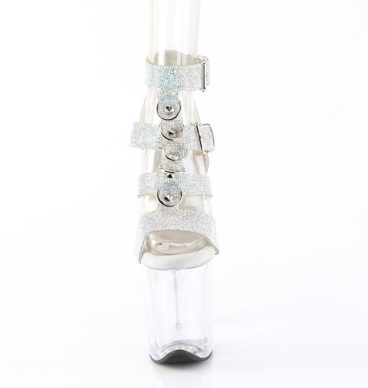 Pleaser Flamingo-856RS SRS-TPU/C - Strieborné topánky s remienkom cez kotník na vysokej platforme