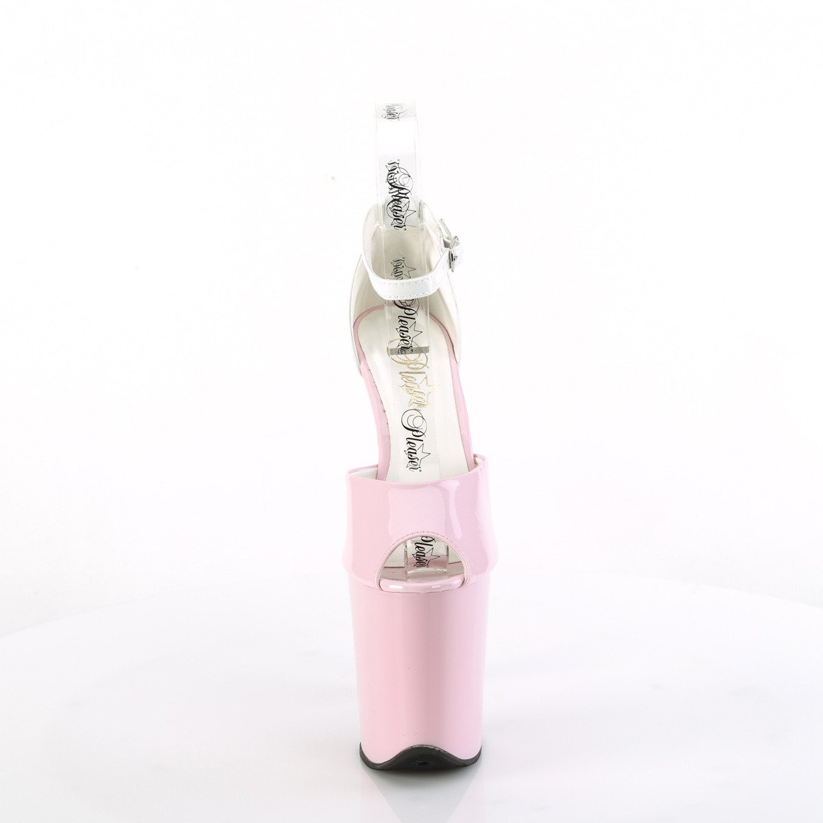 Pleaser Flamingo-868 BP-W/M - Lesklé ružové topánky s remienkom cez kotník na vysokej platforme