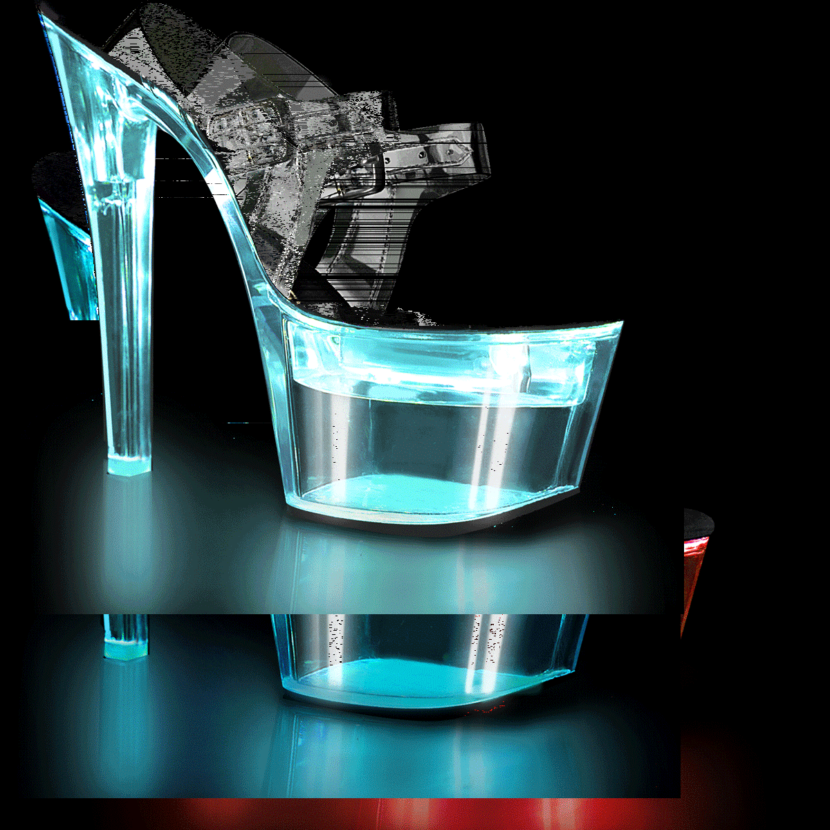 Pleaser Flashdance-708 C-B/C - Priehľadné svietiace sandále na vysokej platforme
