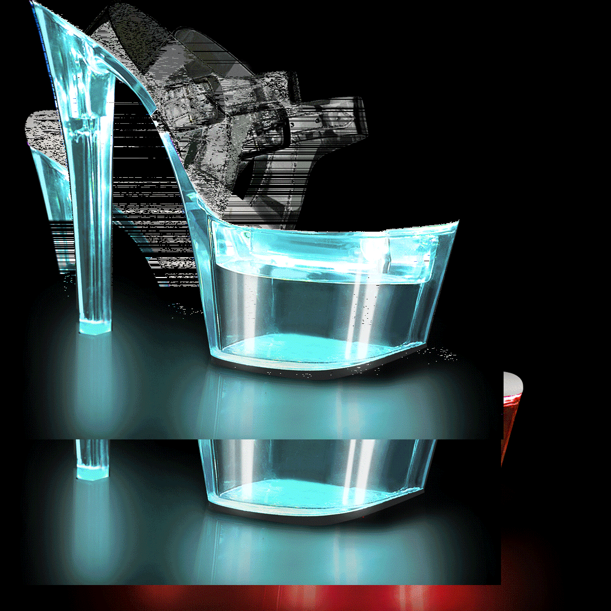 Pleaser Flashdance-708 C/M - Priehľadné svietiace sandále na vysokej platforme