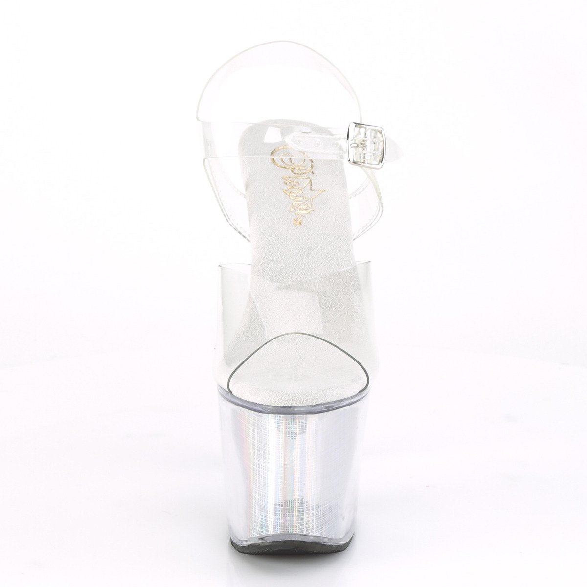 Pleaser Flashdance-708SCH C/SHG - Priehľadné svietiace sandále na vysokej platforme