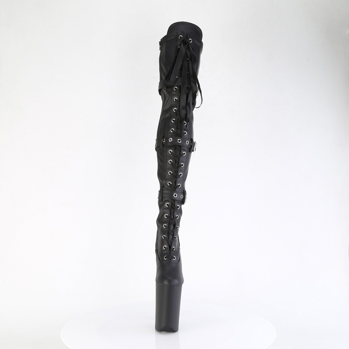 Pleaser Infinity-3028 BPU/M - Lesklé čierne čižmy nad kolená na vysokej platforme